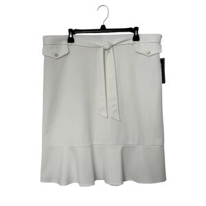 NYCC Women's Pull-On Midi Ruffled Bottom Faux Button Pockets White Skirt Size XL